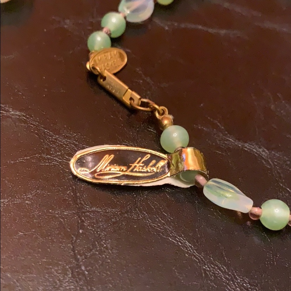 Miriam Haskell Glass Flowers Green Leaf Necklace - Picture 6 of 6